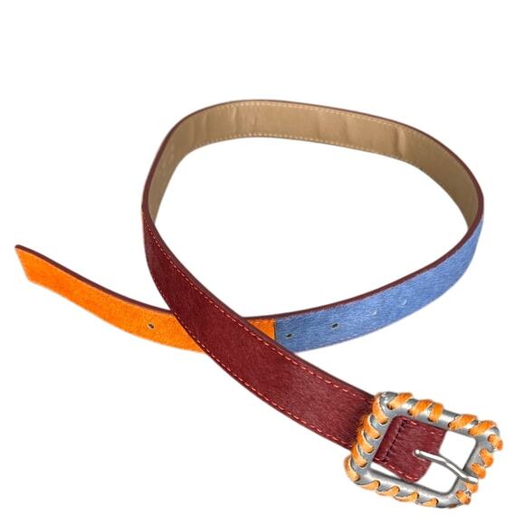 Urban Outfitters Calf Hair Belt Multi Color Braided Buckle Size M - Picture 1 of 9
